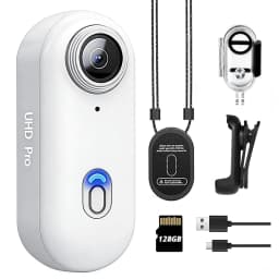 NUISK 4K Mini Action Camera, 128GB Card, 10 Accessories, Magnetic Mount, Waterproof Case, White - Thumbnail 1