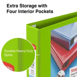 Staples Heavy Duty 2" 3-Ring View Binder Chartreuse (24687) 56321-CC/24687 - Thumbnail 3