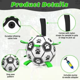 QDAN Durable Dog Toys Soccer Ball with Nylon Straps Hand Pump for Puppies Medium Large Dogs, 6-inch - Thumbnail 2