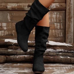Viluyesy Womens Slouch Boots, Zipper Mid Wide Calf Flat Heels Ladies Fall Winter Fashion Boots Black US9 - Thumbnail 1
