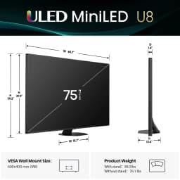Hisense 75\" Class U8 Series Mini-LED ULED 4K UHD Google Smart TV (75U8QG, 2025 Model) - QLED, Native 165Hz - Thumbnail 3