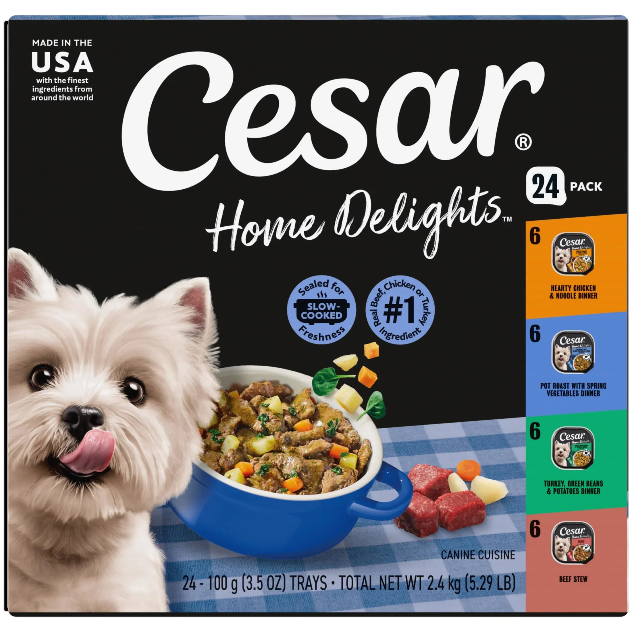 Cesar Home Delights Adult Soft Wet Dog Food, Meat and Poultry Flavors, 3.5 Oz Trays, 24 Count
