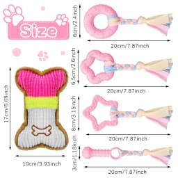Armscye 5 Pack Puppy Chew Toys for Teething Small Dogs, Pink Rubber Puppy Teething Toys Plush Squeaky Dog Toys for Cleaning Teeth Interactive Pet - Thumbnail 7