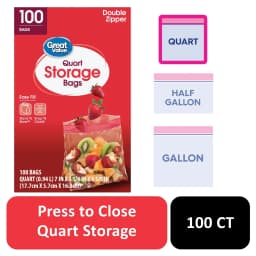 Great Value Fresh Seal Double Zipper Quart Storage Bag, 100 Count - Thumbnail 1