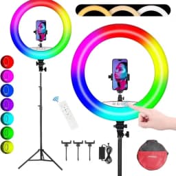 ZOMEI Ring Light with Stand and Phone Holder, 18" Ring Light Tripod for iPhone, Professional LED Circle Light with 70" Tripod, Selfie Ringlight - Thumbnail 1