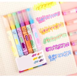 Preplabs 6-Pack Dual Tip Highlighters | Chisel and Fine Tip Color Changing Markers for Bullet Journaling - Thumbnail 6