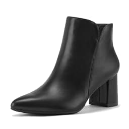 BOCCA Women's Ankle Boots Chunky Block Low Heel Comfortable Pointed Toe Side V Cutout Dressy Office Booties with Zipper - Thumbnail 1