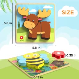 LotFancy Wooden Puzzles for Toddlers 1-3, 8 Pack Animal Toddler Puzzles, Montessori Toys - Thumbnail 5
