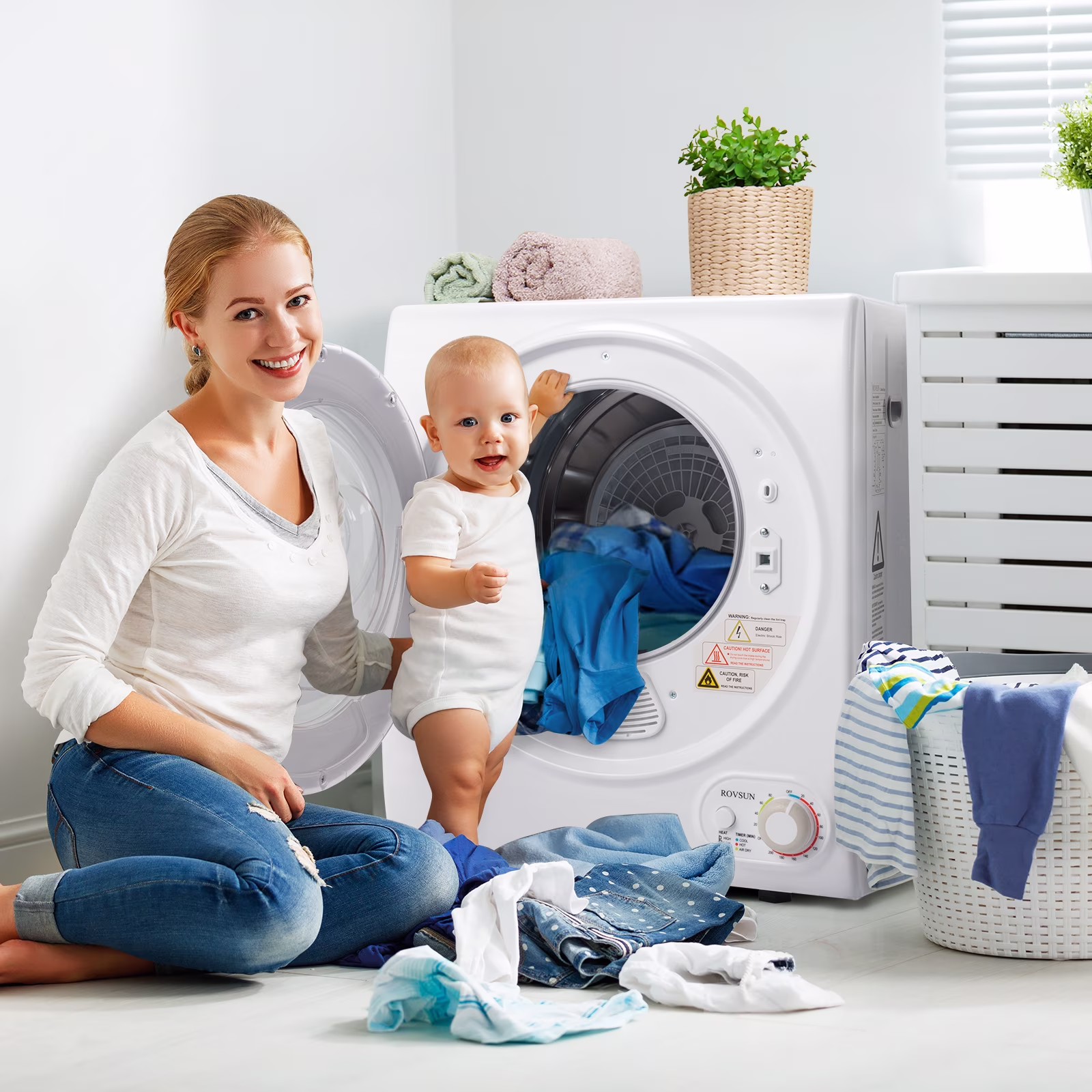 RovSun 110V White Stainless Steel Electric Tumble Dryer - Thumbnail 2