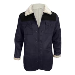 VSSSJ Men's Sherpa Lined Faux Leather Jacket Vintage Suede Button Pocket Reversed Collar Warm Thick Winter Jacket Mens Outdoor Jacket Coat Navy M - Thumbnail 4