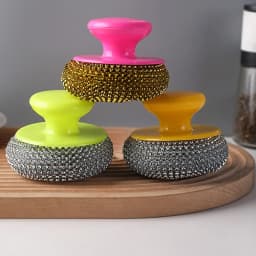 1 Pc Steel Wool Scrubber with Removable Handle, Heavy Duty Metal Wool Scrubbers, Multiuse Stainless Steel Scouring Pad, Kitchen Cleaning Brush - Thumbnail 5