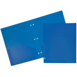JAM Paper Heavy Duty Plastic 3 Hole Punch School Folders with Pockets, Blue, 6/Pack - Thumbnail 1