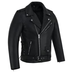 Men Motorcycle Brando Leather Jacket Distressed Zip Up Side Lacing Motorbike Jackets Black-52 - Thumbnail 3
