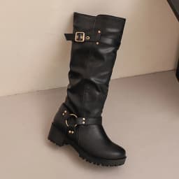 Pandaie Women Slouchy Retro Riding Boots Knee High Studs Round Toe Chunky Platform Heel Motorcycle Casual Fashion Tall Boot Size 6-10 - Thumbnail 7