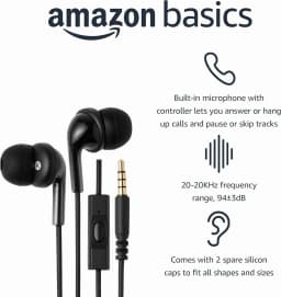 RHEA- Wired Earbuds – Mic, 3.5Mm Jack, 4.2Ft Cable, Black - Thumbnail 2