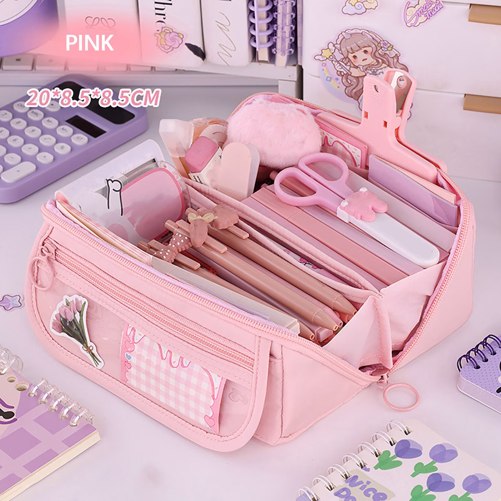 Pencil Case Large Capacity Pencil Pouch for Organisation Zipper Pencil Bag Back to School Supplies - Black - Thumbnail 4