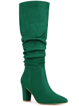 BLISSFUL STEP Halloween Women's Boots Pointed Toe Block Heel Knee High Boots Green 8 - Thumbnail 1