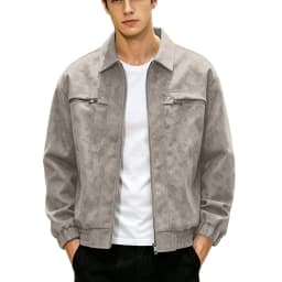 Men's Faux Suede Leather Bomber Jacket Classic Racer Biker Motorcycle Outerwear Casual Coat Fall Winter Coat Work and Daily Wear - Thumbnail 1