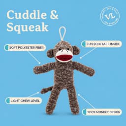 (2 pack) Vibrant Life Brown Sock Monkey Plush Dog Toy with Squeaker, Chew Level 1 - Thumbnail 6