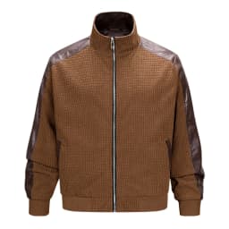 LEKWK Bomber Jacket Men Full Zip Stand Collar Faux Leather Coat with Pockets Vintage Raglan Long Sleeve Fall Casual Moto Biker Outerwear Brown XXL - Thumbnail 5