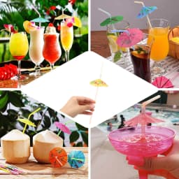 Efavormart 50 Pack | Multi-Colored Umbrella Luau Pool Party Drinking Straws - Thumbnail 5
