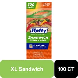 Hefty Press to Close Extra Large Sandwich Bags, 100 Count - Thumbnail 1