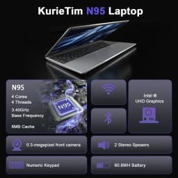 KURIETIM 15.6" FHD Laptop, Intel N95 Processor, 32GB DDR4, 512GB SSD, Windows 11 Pro - Thumbnail 2