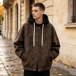 JTSRKL Mens Classic Faux Leather Jackets Washed Vintage Hooded Retro Fall Relaxed Casual Coat Warm Soft Cozy Vintage Streetwear Outerwear - Thumbnail 5