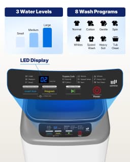 Upstreman 0.9 cu.ft Top Load Portable Washing Machine W/ Drain Pump & LED Display, Fully Automatic Small Washer Machine Portable Washer and Spinner - Thumbnail 4