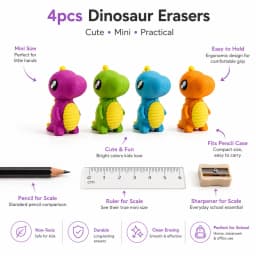 Under 1$ Erasers, 4Pcs Cute Soft Sliding Pencil Eraser Retractable Dinosaur-Shaped Erasers in Assorted Colors, Office Supplies - Thumbnail 5