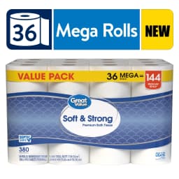 Great Value Soft & Strong Premium Toilet Paper, 36 Mega Rolls, 380 Sheets per Roll - Thumbnail 1