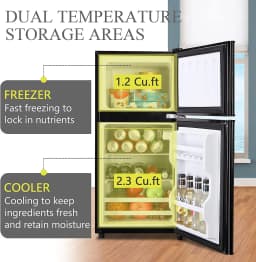 GGTB 3.0 cu ft 2 Door Mini Fridge with Freezer, Black Compact Refrigerator for Dorm, Office, Apartment, Basement and Garage - Thumbnail 7