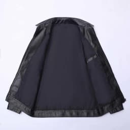 LNWUY Men's Lapel Collar Full Zip Faux Leather Jacket with Pockets, Windproof Vintage Slim Fit Casual Motorcyle Coat Plus Size (M-5XL) Black XL - Thumbnail 6