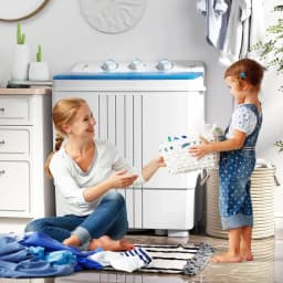 Costway Twin Tub Portable Washing Machine with Drain Pump Timer Control Dorm & RV's Blue - Thumbnail 4