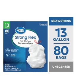 Great Value 13 gal Strong Flex Tall Kitchen Drawstring Garbage Bags, 80 Bags - Thumbnail 1