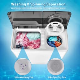 Costway 26lbs Portable Semi-automatic Washing Machine W/Built-in Drain Pump Grey - Thumbnail 4