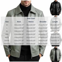LNWUY Men's Lapel Collar Full Zip Faux Leather Jacket with Pockets, Windproof Vintage Slim Fit Casual Motorcyle Coat Plus Size (M-5XL) Black XL - Thumbnail 3