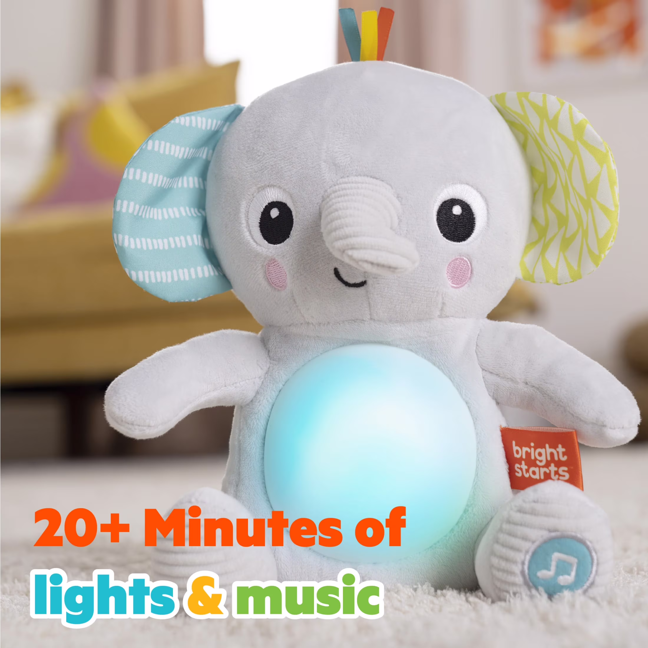 Bright Starts Hug-a-Bye Baby Elephant Stuffed Animal Dual-Mode Soft Toy Soother, Gray - Thumbnail 5