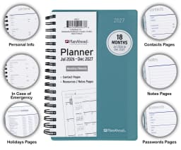 PlanAhead Monthly/Weekly Planner, Small 4" x 6.25", 18 Month (Jul 2026 - Dec 2027), Teal - Thumbnail 5