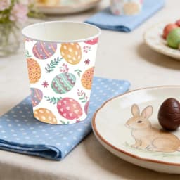 DAMAI 16 Pcs Easter Day Paper Cup - Colorful Eggs Pattern Disposable Dinnerware for Spring Celebrations Picnic Favors(Paper Cup ) - Thumbnail 1
