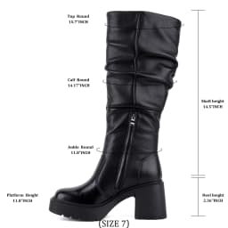 VBDB Platform Boots Campus Knee High Boots Women Side Zipper Chunky Tall Boots Block Heel Square Toe Long Leather Booties - Thumbnail 5