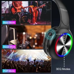 Led Lights Bluetooth 5.3 Wireless Headphones 3 Eq Modes Built-In Hd Mic Phone - Thumbnail 4