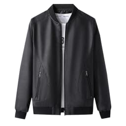 Men's Faux Leather Jacket Motorcycle Jacket Waterproof Men's Solid Color Pocket Leather Jacket Business Fashion Casual Leather Jacket Black L - Thumbnail 1