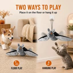 Flying Bat Dog Toy, Flapping Wings Interactive Squeaky Plush for Cats & Dogs, Halloween - Thumbnail 6