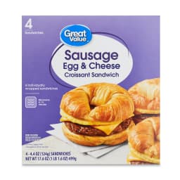 Great Value Croissant Sandwiches Sausage Egg and Cheese, 4.4 oz, 4 Count (Frozen) - Thumbnail 1