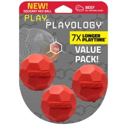 Play by Playology | Squeaky Texture Ball Small Beef 3 Pack | Beef Scented Rubber Dog Toy - Thumbnail 1