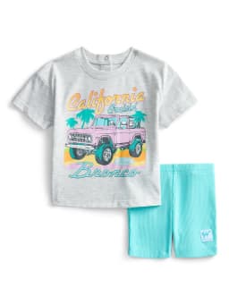 Bronco Baby Girls Graphic Tee and Bike Shorts Set, 2-Piece, Sizes 0/3M-6/9M - Thumbnail 1