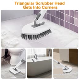 YEERSWAG Shower Cleaning Brush with 46" Extendable Long Handle, 4-in-1 Tub & Tile Scrubber, 180° Locking Swivel Head, Stiff Bristle Brush, 2 Scouring - Thumbnail 4