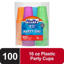 Hefty Party On Disposable Plastic Party Cups, Assorted Colors, 16 oz., 100 Count - Thumbnail 1