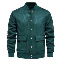 Maoxin Men's Coats and Jackets Men's Lapel Leather Jacket Casual Loose Men's Leather Jacket Solid Color Long Sleeved Hooded Casual Jacket/jacket Green S - Thumbnail 4